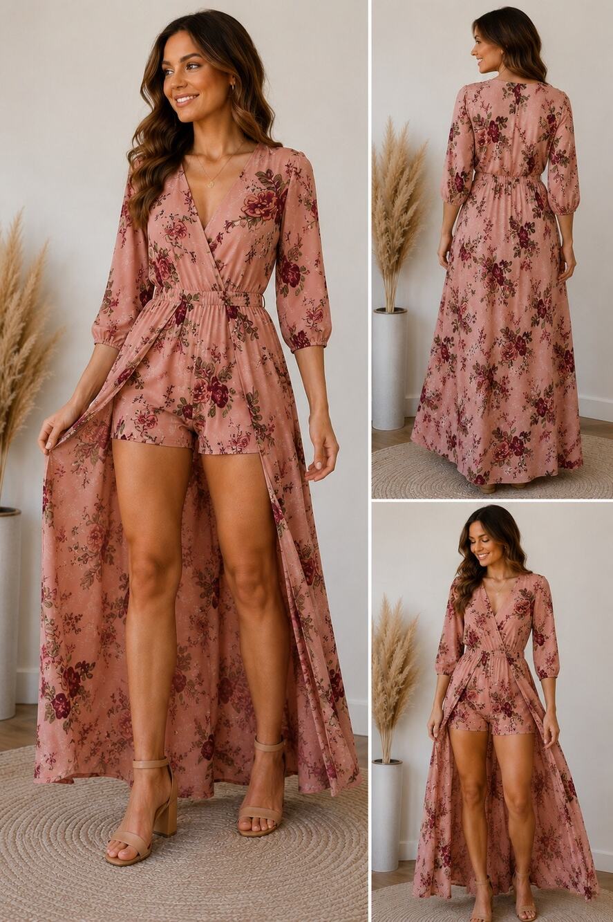 Rue21 Floral Romper Maxi Dress Small Pink Wrap